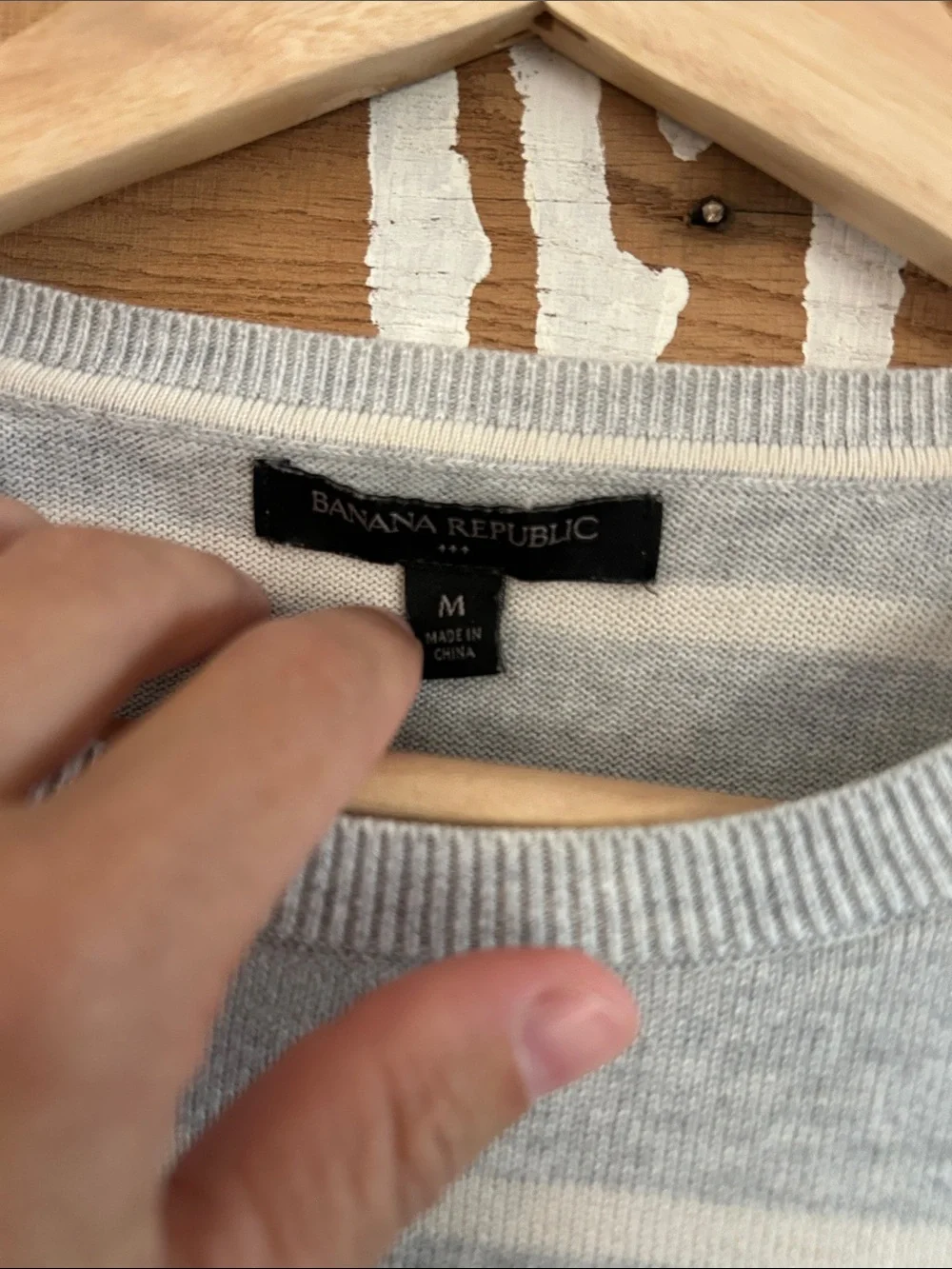Banana Republic Gray and Cream Striped Crewneck Sweater